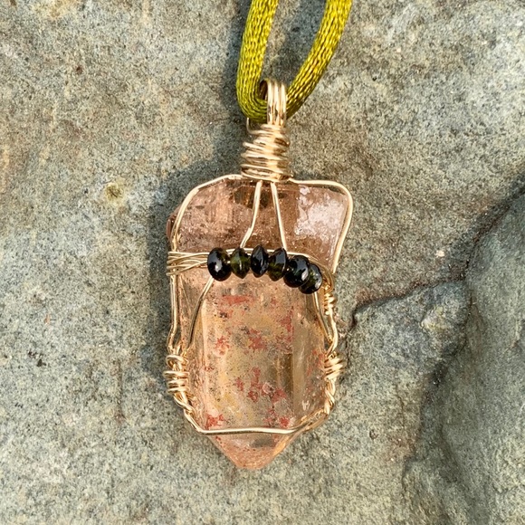 Topaz, Tourmaline & Hematite on Quartz Pendant - Picture 9 of 16